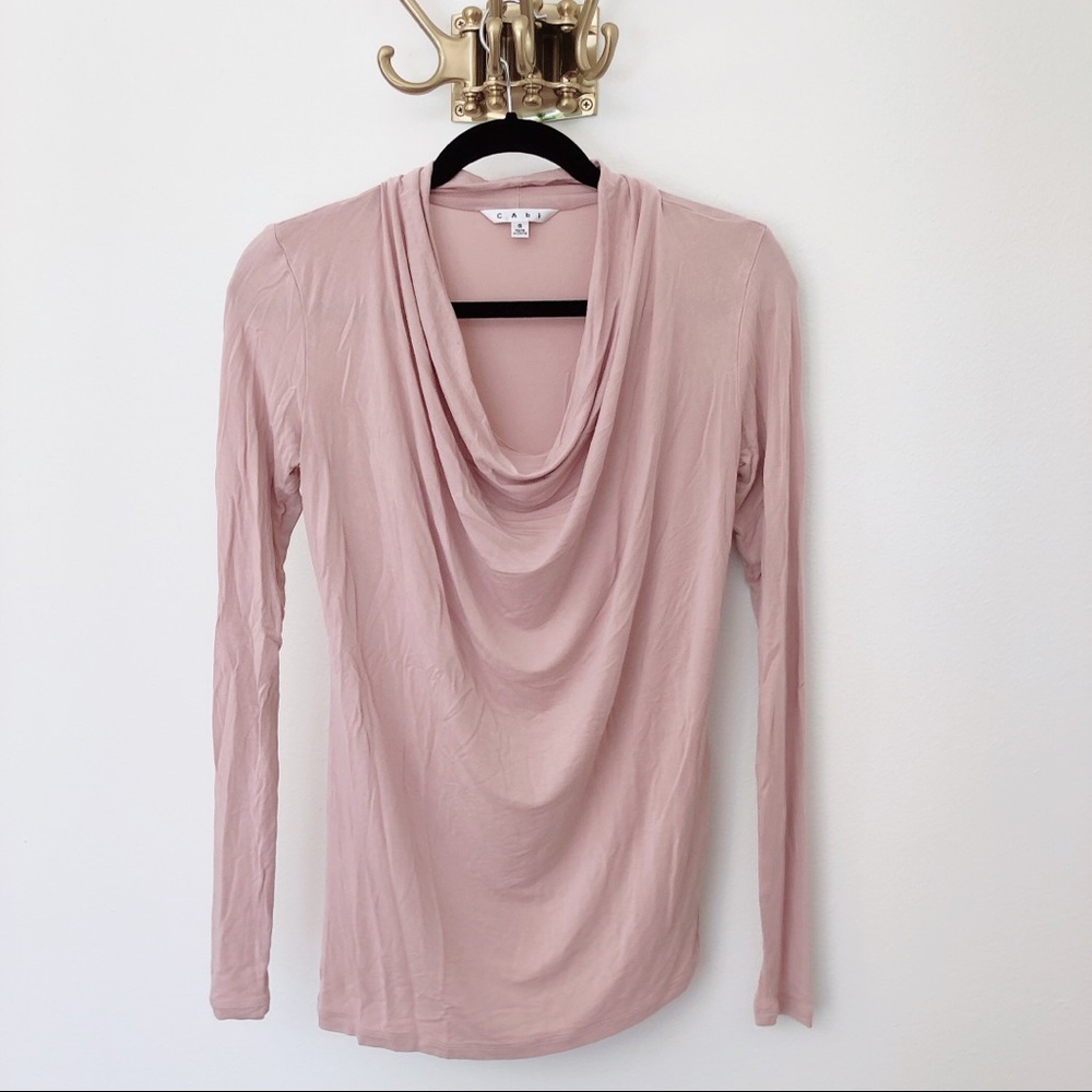 Cabi Long Sleeve Cowl Neck Shirt, Rosewater Blush